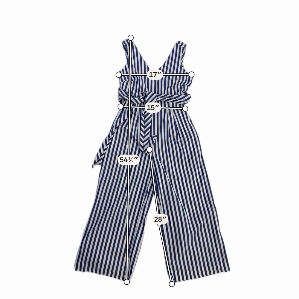 J. Crew Sleeveless Wrap Tie Waist Wide Leg Jumpsuit Blue White Striped Sz 4 EUC - Picture 12 of 16